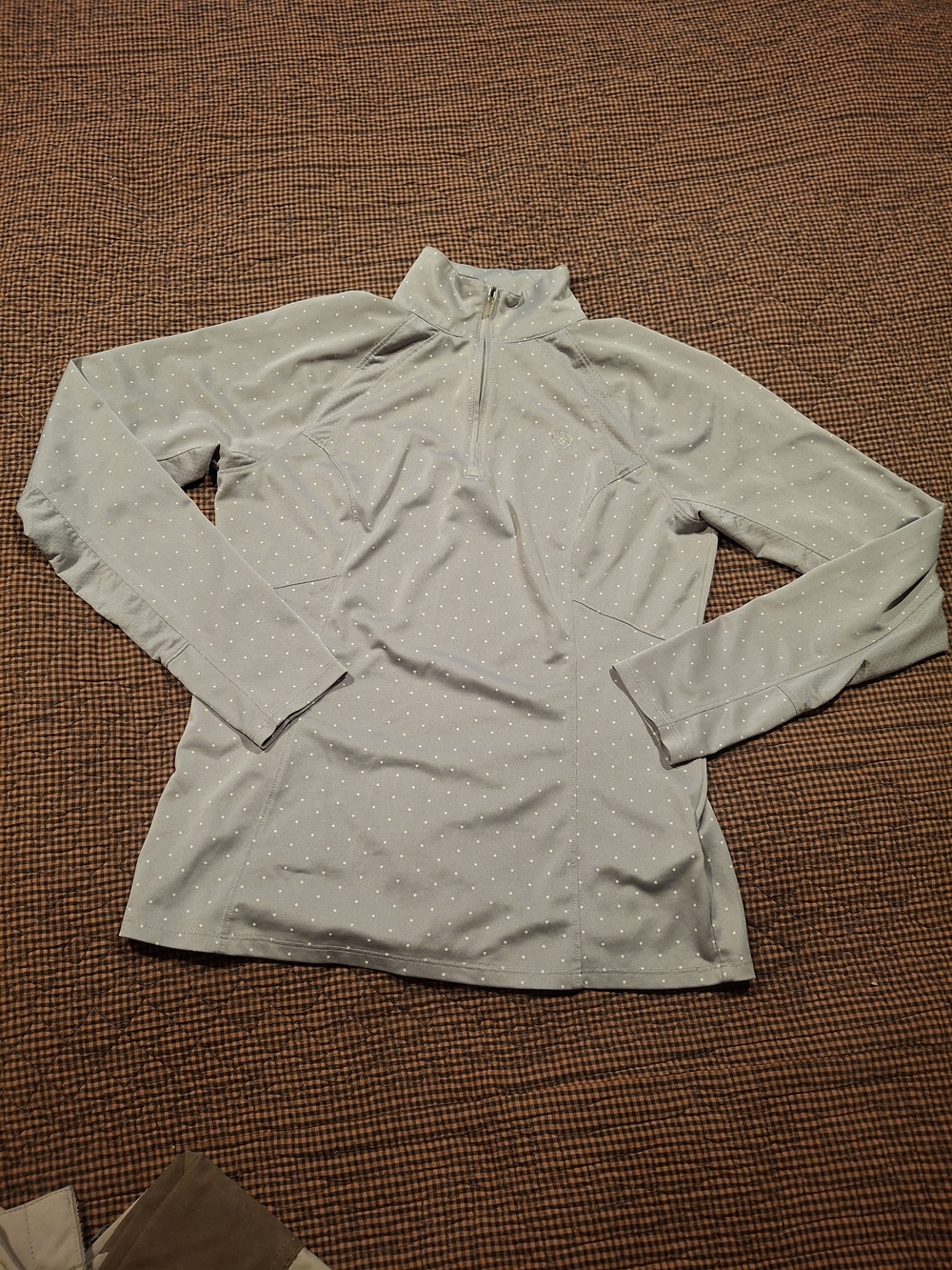 Ariat Light Gray Dot-Print Half-Zip Long Sleeve Top